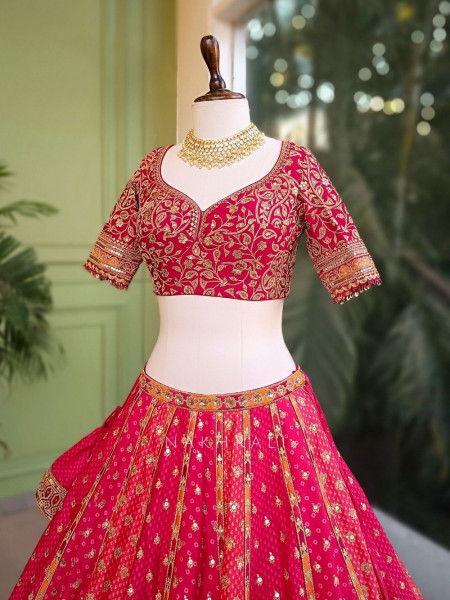 Rudrika Red Bridal Lehenga with Zari Sequin and Gota Patti