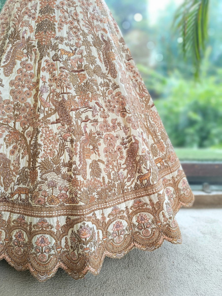 Darbar Antique Cream Dupion Silk Bridal Lehenga