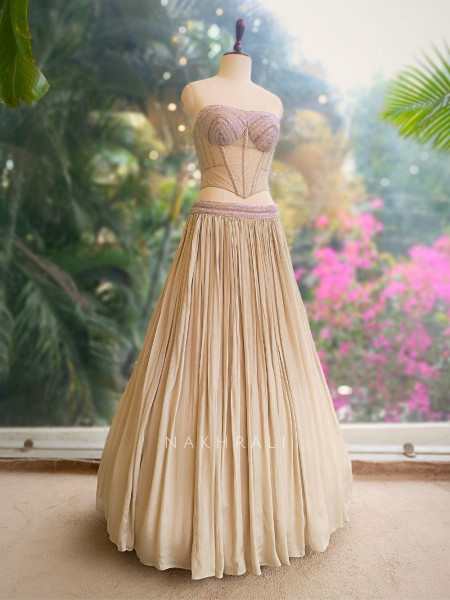 Brivelle Ivory Net Corset Lehenga Set with Sequin Cape