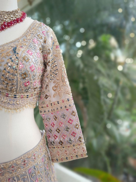Zarisha Grey Lehenga Set with Detailed Zari Work