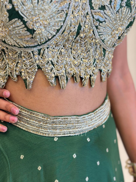 Rovelia Green Indo-Western Lehenga with Sequin and Thread Work