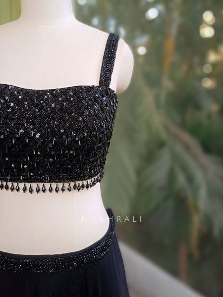 Kaira Black Indo-Western Lehenga Set with Cut Dana & Sequin Work