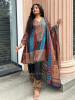 Aranya Blue  Printed Silk Salwar Suit Set