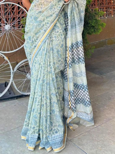 Florence Blue Floral Printed Saree