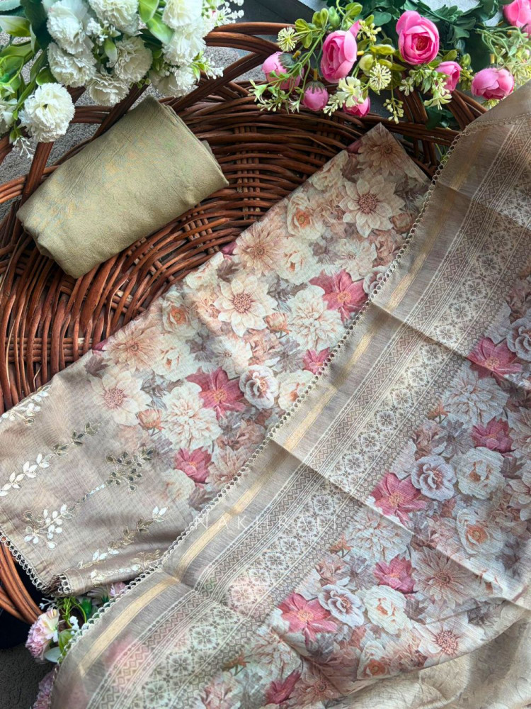 Image of Lunara Fawn Floral Printed Dress Material