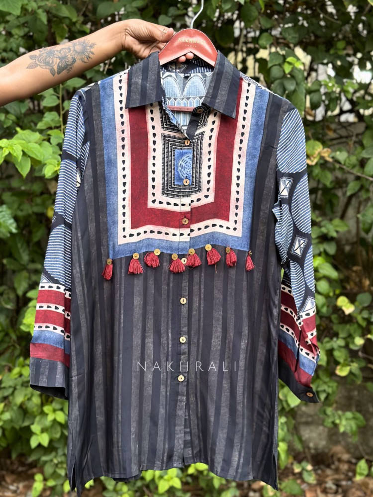 Image of Vedya Black Art Modal Printed Shirt