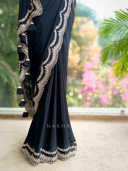 Myraea Thread and Sequin Embroidered Saree with Readymade Blouse