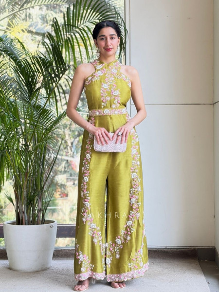 Elaris Green Embellished Indo-Western Jumpsuit