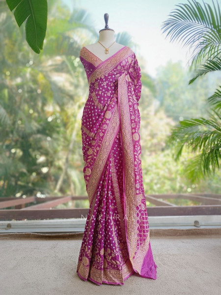 Zorvaya Magenta Color Saree with Zari Woven Work