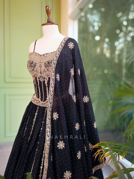Midnight Muse Black Lehenga with Golden Embroidery