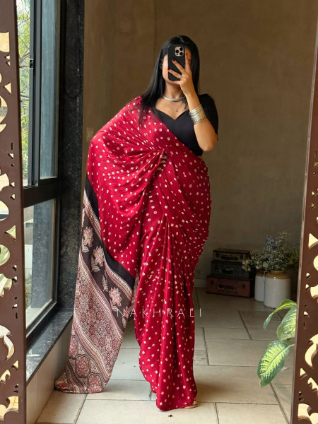 Niyati Maroon Modal Saree with Ajrakh Pallu