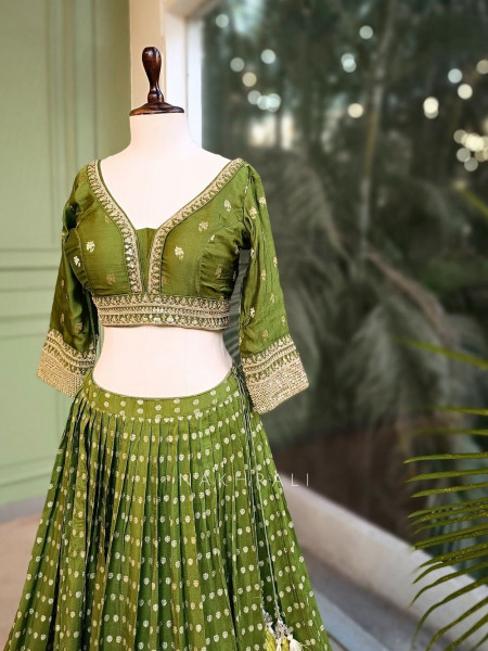 Arnika Green Brocade Lehenga Set with Zari Work