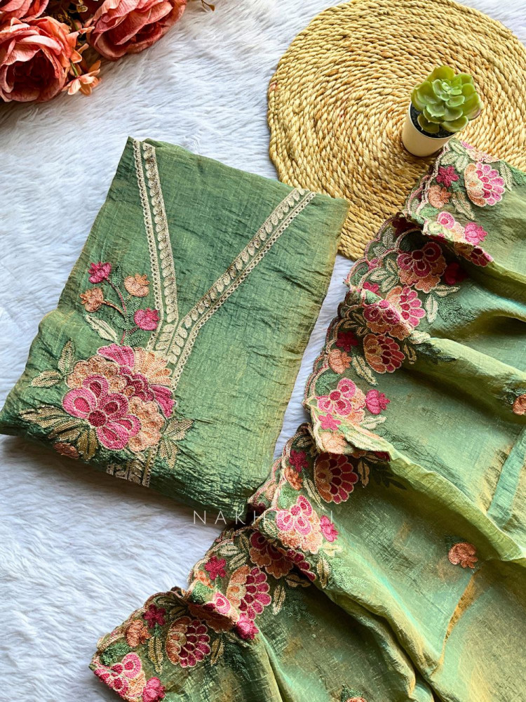 Image of Florévia Green Embroidered Dress Material Set