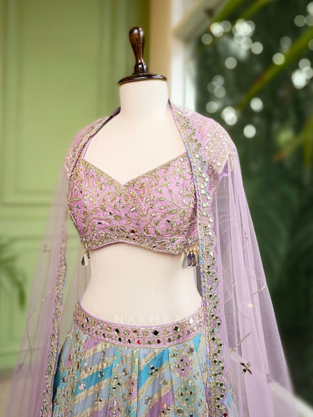 Nyra Multicolor Silk Lehenga Set with Mirror and Thread Embroidery