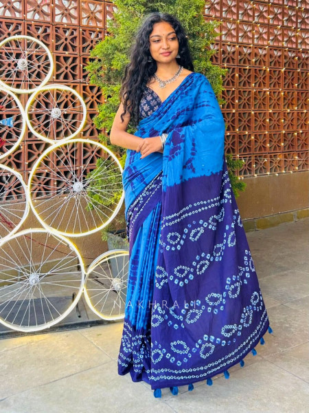 Riva Blue Tie-Dye Saree