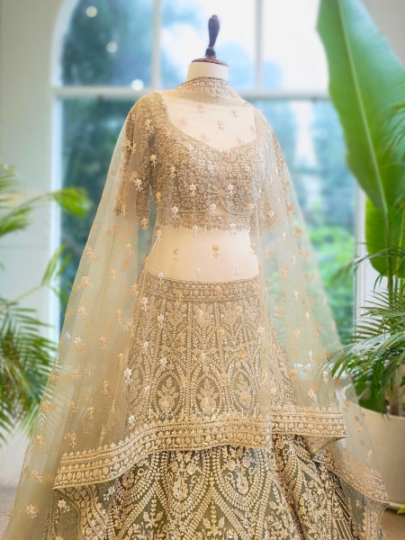 Elysia Green Bridal Lehenga with Heavy Zari Embroidery