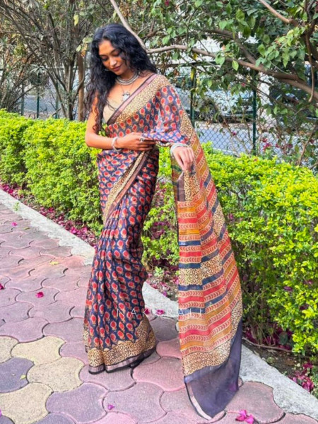 Koshika Blue Kota Handblock Print Saree
