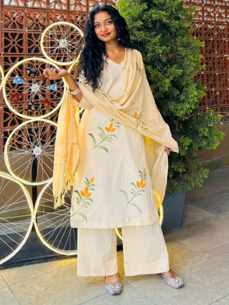 Aanvi Cream Printed Suit Set with Dupatta