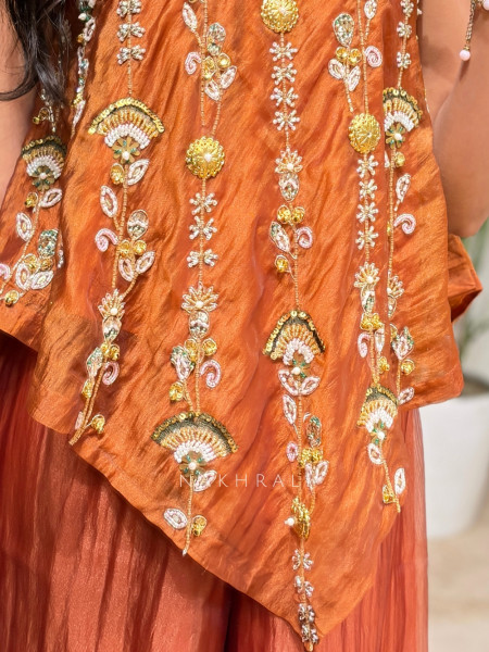 Sun-Drenched Crushed Metallic Tissue Silk Indo-Western Palazzo Set