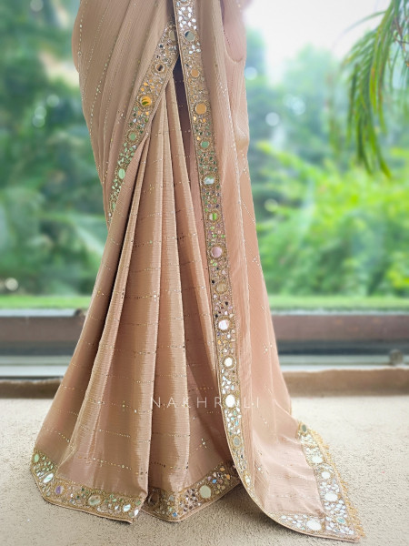 Mrinmayi  Antique Mauve Crushed Georgette Saree with Readymade Blouse