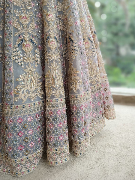 Zarisha Grey Lehenga Set with Detailed Zari Work