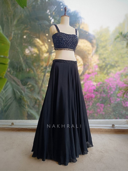 Kaira Black Indo-Western Lehenga Set with Cut Dana & Sequin Work