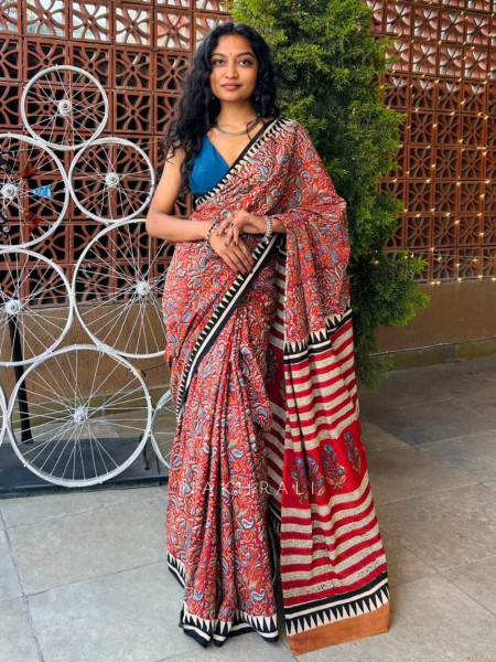 Rivara Maroon Cotton Floral Printed Saree