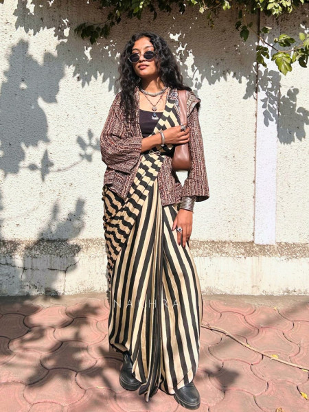 Tara Black Modal Saree with Zari Border