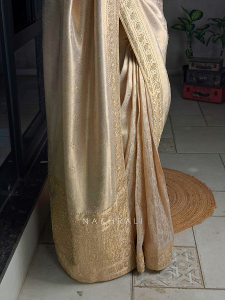 Naazneen Cream Sequin & Zari Saree