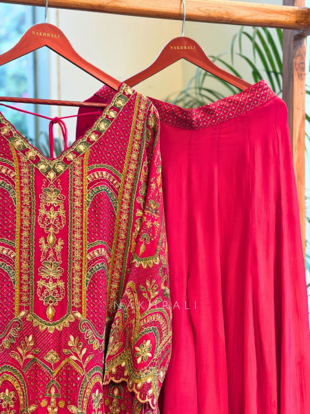 Tarini Magenta Palazzo Suit Set with Detailed Embroidery
