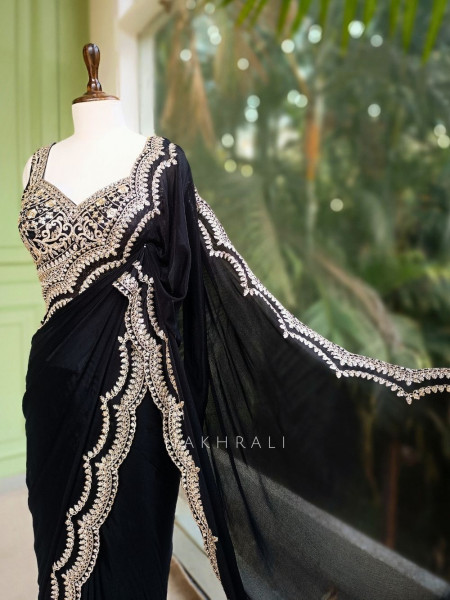 Myraea Thread and Sequin Embroidered Saree with Readymade Blouse