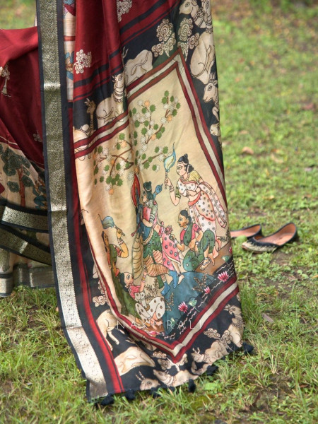 Aarshika Maroon Madhubani Saree