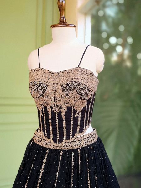 Midnight Muse Black Lehenga with Golden Embroidery
