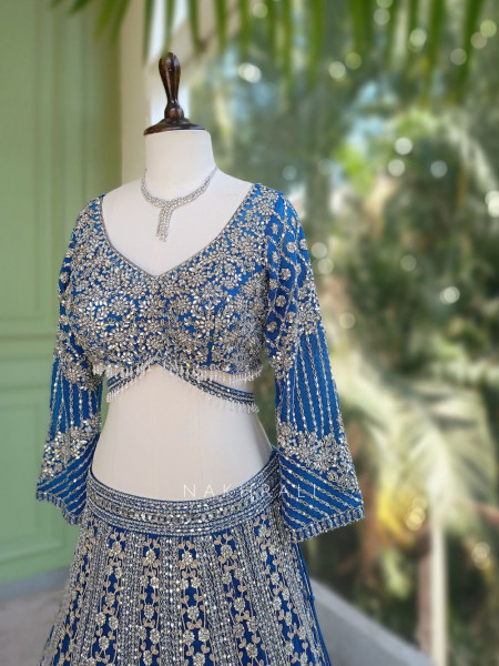 Sheesh Mahal Blue Lehenga Set with Mirror and Heavy Embroidery Work
