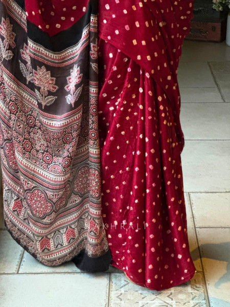 Niyati Maroon Modal Saree with Ajrakh Pallu