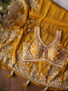 Velmira Mustard Embroidered Saree with Heavy Thread Work and Readymade Blouse
