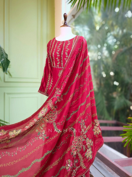 Nirvaya Maroon Suit Set with Thread Sequin Work