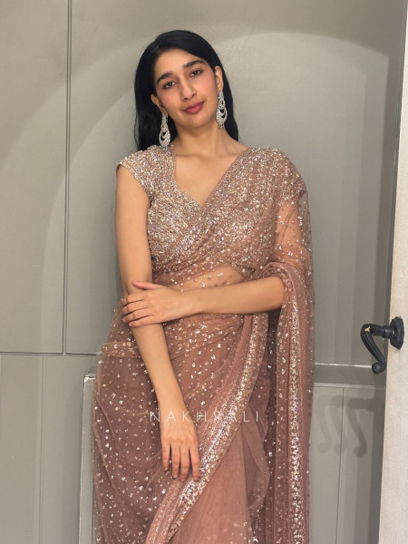Regal Blush Brown Saree with Readymade Blouse
