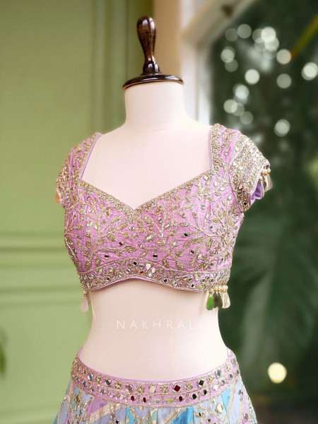 Nyra Multicolor Silk Lehenga Set with Mirror and Thread Embroidery