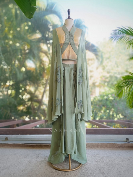 Elyra Green Contemporary Indo-Western Cape Co-ord Set