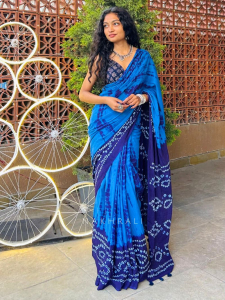 Riva Blue Tie-Dye Saree
