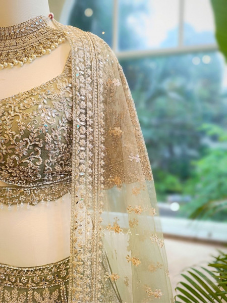 Elysia Green Bridal Lehenga with Heavy Zari Embroidery