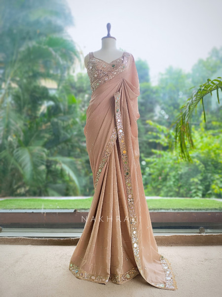 Mrinmayi  Antique Mauve Crushed Georgette Saree with Readymade Blouse