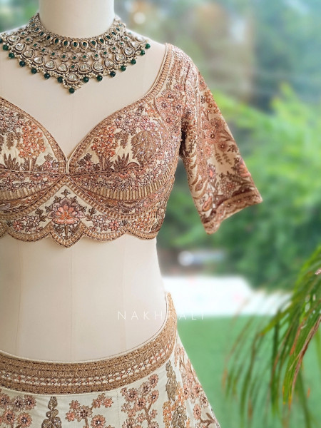 Darbar Antique Cream Dupion Silk Bridal Lehenga