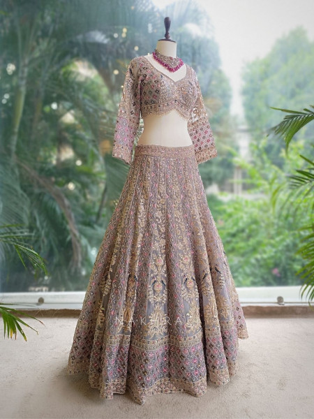 Zarisha Grey Lehenga Set with Detailed Zari Work