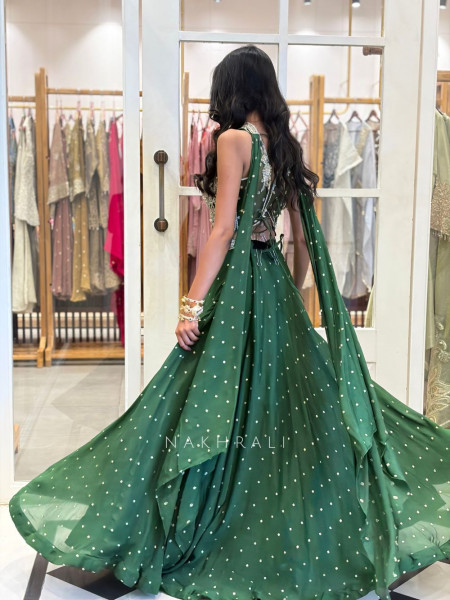 Rovelia Green Indo-Western Lehenga with Sequin and Thread Work