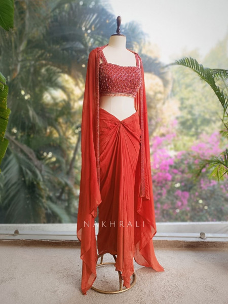 Rivora Brick Crop Skirt Set with Beads Cut Dana Work