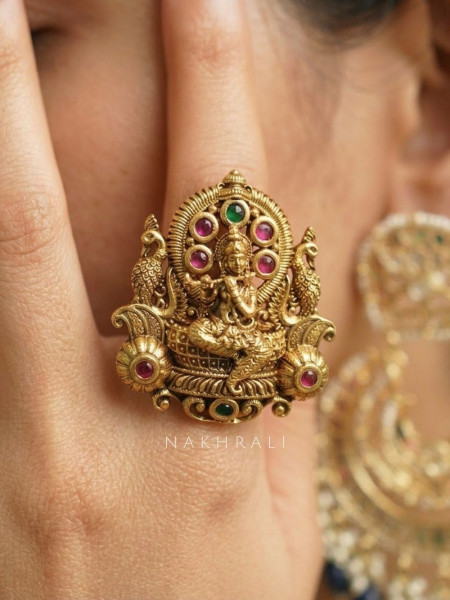 Tanvisha Golden Temple Statement Ring with Stone Work