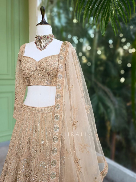 Rivanya Gold Sequin Embroidered Bridal Lehenga Set