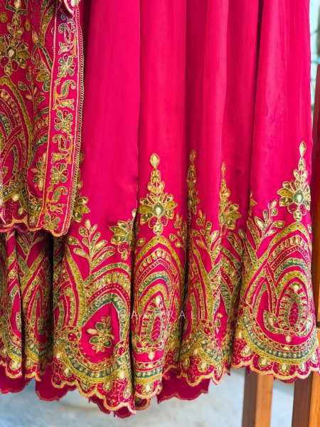 Tarini Magenta Palazzo Suit Set with Detailed Embroidery